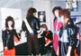 NY Fashion Week, Shanon-Gallo launches their leather line. Debbie, Paul, Toni, Liz and Emilia. March 1984.